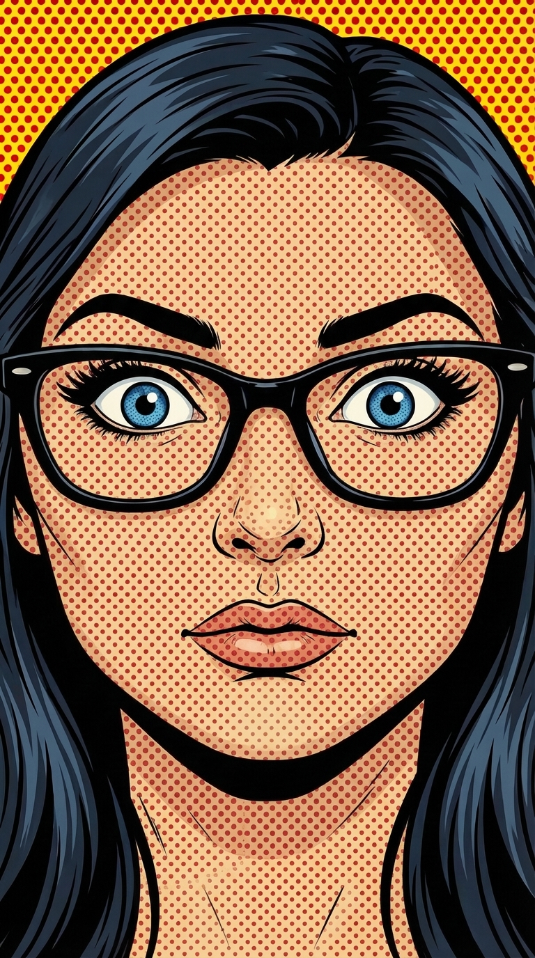 Komiksová ilustrace ženy s brýlemi